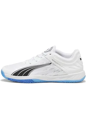 PUMA Unisex Accelerate Turbo Indoor Court Shoe, White-Bluemazing, 37.5 EU