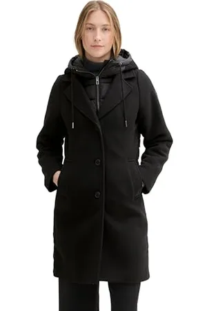 TOM TAILOR Damen 1042904 Winterlicher Hybrid Coat mit Weste, 14482-Deep Black, L