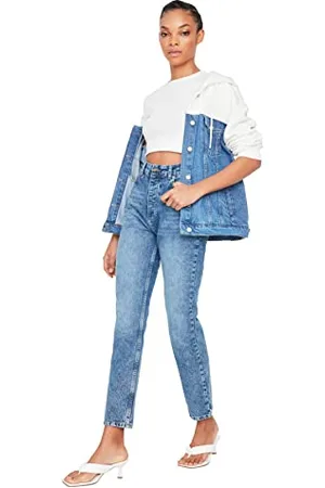 Trendyol Blaue Hohe Taille-Bootcut-Jeans, , 34