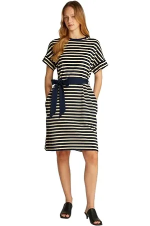 Tommy Hilfiger Damen Kleid Cotton Interlock zum Binden, Mehrfarbig (Breton Stp N Sky/ Country Ivory), L