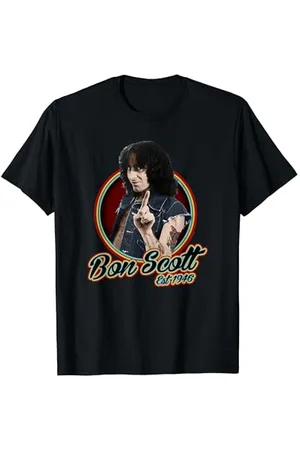 Bon Scott Retro-Kreis, Foto, Est. 1946 T-Shirt - , Unisex, Kurzarm, S, Crewkragen, Klassisch, Musik, Unisex Erwachsene