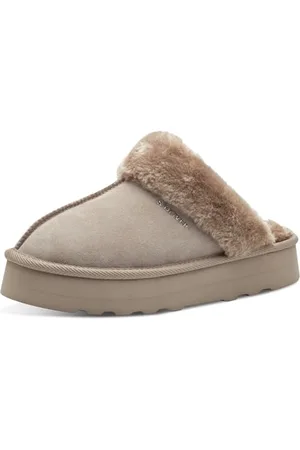 QS by s.Oliver Damen Pantoffeln zum Reinschlüpfen Flauschig, Beige , 41 EU