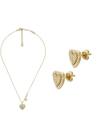 Emporio Armani Damen Goldfarbener Sterlingsilber Halskette und Ohrringe, Set
