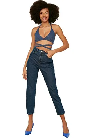 Trendyol Damen High Waist Mom Jeans, Marineblau, 38 EU