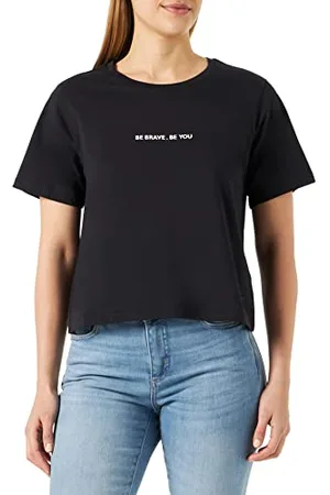 Tamaris Damen Cropped Slogan T-Shirt ARLON Schwarz M