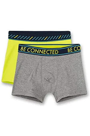 Sanetta Jungen Elite Grey Mel. Hipshorts Doppelpack Graumelange und Lemon-Grün mit elstischem Webbund, , 152
