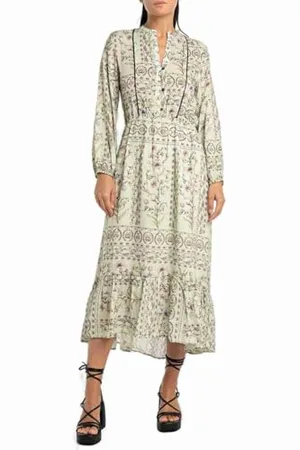 Replay Damen Maxikleid Langarm aus Viskose, Mehrfarbig (Multicolor 010), M