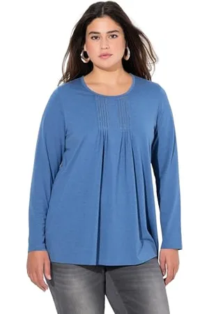 Ulla Popken Damen große Größen Übergrößen Plus Size Shirt, Falten, Perlen, A-Linie, Langarm