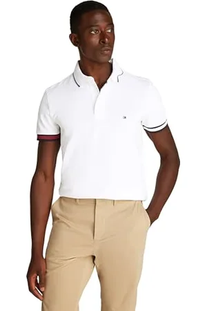 Tommy Hilfiger Herren Poloshirt Kurzarm Flag Cuff Slim Fit, Weiß (White), XXL