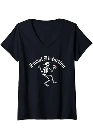 Social Distortion Offizielle Skelly T-Shirt mit V-Ausschnitt, , S, Damen, Kurzarm, Klassische Passform, Sommer