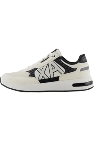 Armani Exchange Herren Dusseldorf Embossed Geometric Motifs Sneaker, White+Black, 40 EU