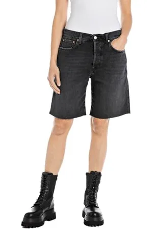 Replay Damen Jeans Shorts aus Comfort Denim, Grau (Dark Grey 097), 24W