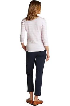Tommy Hilfiger Damen Langarmshirt Slim U-Boot-Ausschnitt, Mehrfarbig (Light Pink/ Ecru Stp), M