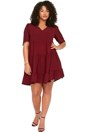 Trendyol Damen Women line Dress Mini A-Linie Relaxed Fit Woven Plus Size Kleid, , 44