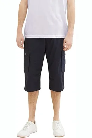 TOM TAILOR Herren Relaxed Fit Overknee Cargo Shorts, navy geometric structure, 32