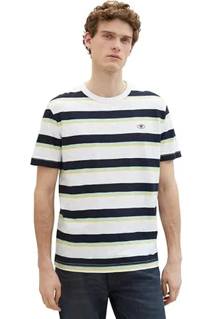 TOM TAILOR Herren Basic Crew-Neck T-Shirt mit Streifen, , XXL