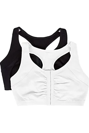 Fruit Of The Loom Damen Front Close Builtup Bra Sport-BH, Undurchsichtige, Schwarz/Weiß, 85 (2er Pack)