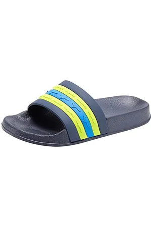 KangaROOS K-Slide Stripe Flache Sandale, dk Navy/Lime, 34 EU