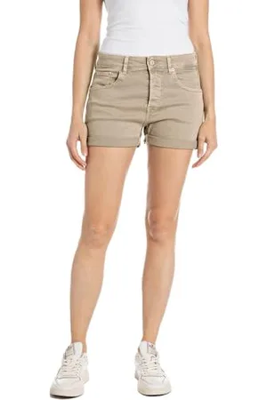 Replay Damen Jeans Shorts Anyta Baggy-Fit, (Beige), 30