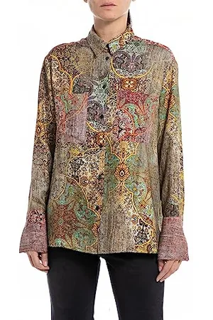 Replay Damen Bluse Langarm All Over Print, (Mehrfarbig), XXS
