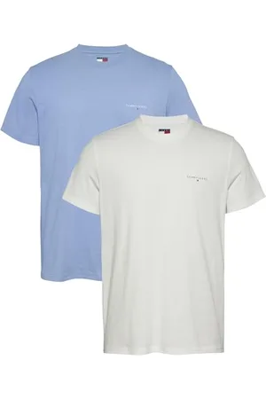 Tommy Hilfiger Herren 2er Pack T-Shirts Kurzarm Linear Chest Rundhalsausschnitt, Mehrfarbig (Colorado Blue/Ecru), XS