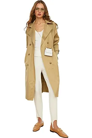 Trendyol Damen Open Curved Button Closure Water-repellent Long Trench Coat, , 34 EU