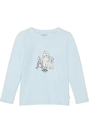TOM TAILOR Mädchen 1037409 Langarmshirt mit Print, 32264-new Breeze Blue, 104/110