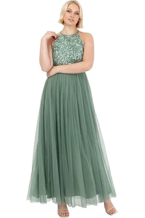 Maya Deluxe Damen Womens Ladies Bridesmaid Maxi Dress Halter Neck Sequin Embellished Prom Graduation Wedding Brautjungfernkleid, , 44