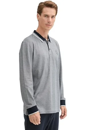 TOM TAILOR Herren 1043419 Longsleeve Basic Piqué Poloshirt, 24571-Navy White Two Tone Pique, XXL