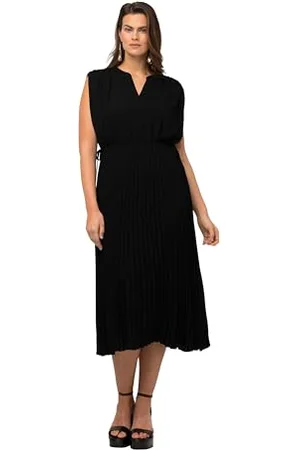 Ulla Popken Damen, große Größen, Plissiertes Chiffonkleid