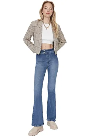 Trendyol Damen Herren Mittlerer Bund Flared Jeans, , 36 EU