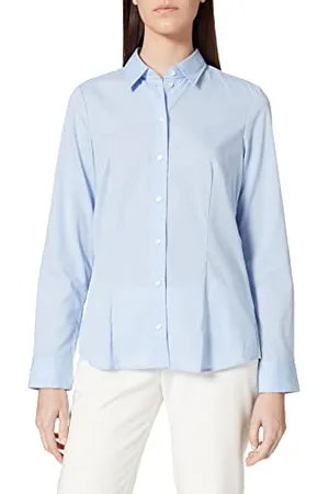 Seidensticker Damen City Langarm Modern Fit Uni Bügelfrei Bluse, Blau, 48 EU