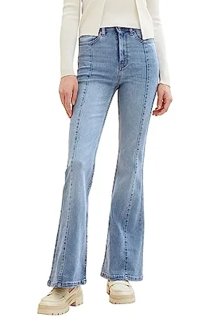 TOM TAILOR Damen 1038294 Slim Fit Jeanshose mit Schlag & Ziernaht, 10118-Used Light Stone Blue Denim, 30