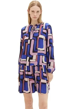 TOM TAILOR Damen Kleid aus Viskose mit Muster, black abstract design, 38
