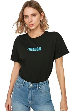 Trendyol Damen Lose Gestrickte T-shirt Gedruckt T Shirt, , L EU