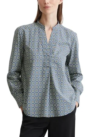 Marc O’ Polo Marc OߴPolo Damen Tunikabluse aus Bio-Baumwolle mit V-Ausschnitt, Mehrfarbig (Multi), 34