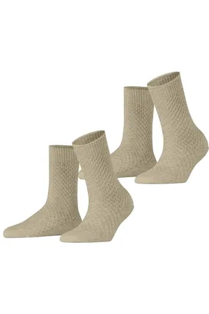 ESPRIT Damen Socken Diamond Knit Multipack W So Baumwolle einfarbig 2 Paar, , 35-38