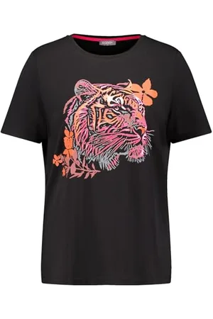 Samoon Damen T-Shirt mit Tigerkopf Kurzarm Frontprint 46