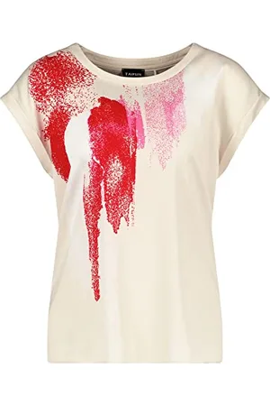 Taifun Damen T-Shirt mit Satin-Front Kurzarm, mit Ärmelaufschlag, überschnittene Schultern Frontprint 36