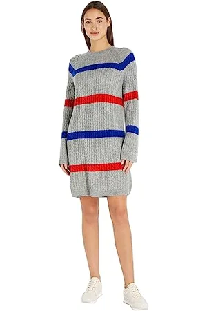 Tommy Hilfiger Damen Kleid Soft Wool C-Neck Langarm, Mehrfarbig (Soft Wool Stripe Horizontal), S