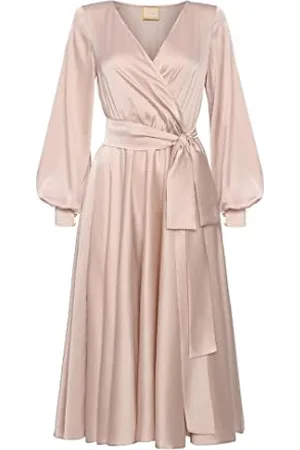 Swing Midikleid Damen | Elegantes Kleid | Festliches Kleid | Partykleid | Abendkleid | Hochzeitskleider | Abschlussballkleid | Ballkleid | V-Ausschnitt | Langarm | | 36 (S)