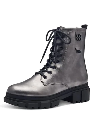 QS by s.Oliver Damen Stiefeletten ohne Absatz zum Schnüren Vegan, Silber , 37 EU