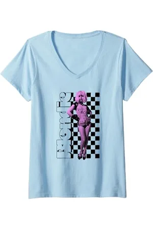 Blond Amsterdam Damen Checkerboard Portrait Vintage Band T-Shirt mit V-Ausschnitt