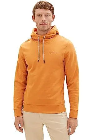 TOM TAILOR Herren 1037855 Basic Hoodie mit Logo-Print, 32243-tomato Cream orange, XL