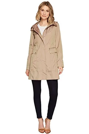 Cole Haan Damen Packable Hooded Rain Jacket with Bow (Standard and Plus Size) Jacke, , M