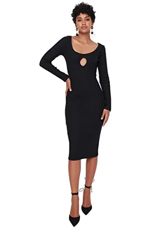 Trendyol Damen Woman Maxi Bodycone Tiefer Rundhals Gestrickt Kleid, , XL EU