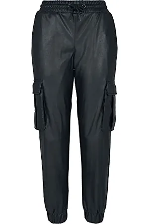 Urban classics Damen TB3983-Ladies Faux Leather Cargo Pants Hose, Black, 3XL