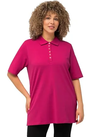 Ulla Popken Damen große Größen Übergrößen Plus Size Poloshirt, Piqué, Polokragen, Samt-Knopfleiste, Halbarm 62+ 637297815-62+, 62-64