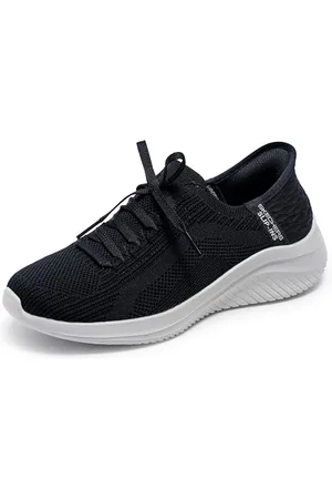 Skechers Mädchen Ultra Flex 3.0 Hausschuh, Schwarzer Strick mit Weißem Rand, 35.5 EU