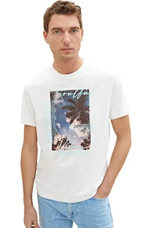 TOM TAILOR Herren 1036415 T-Shirt mit Sommer-Print, 10332-Off White, 3XL